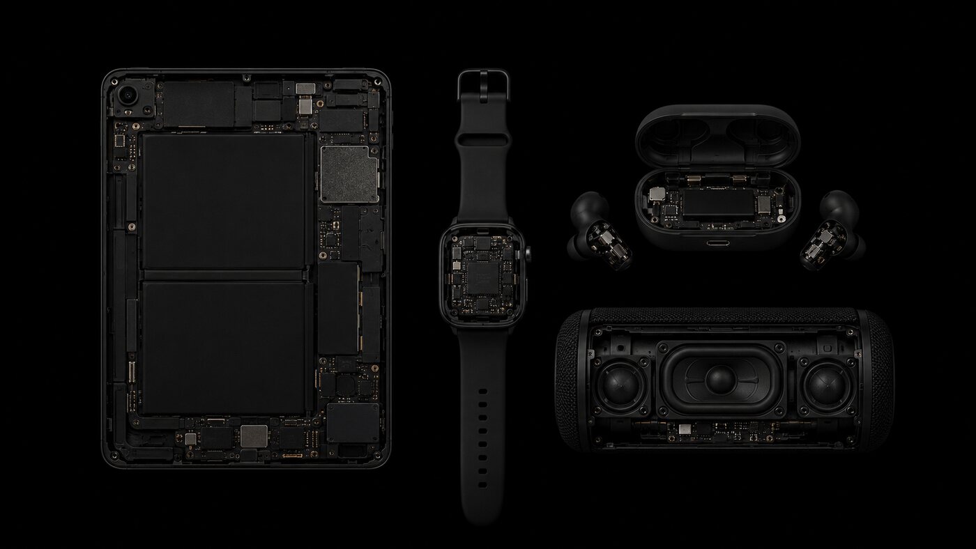 iPad, Apple Watch, wireless earbuds and Bluetooth speaker opened for repair